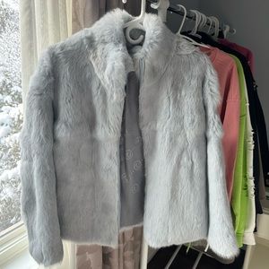 Fur coat jacket, light blueish grey, really cute winter jacket